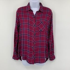 Rails Hunter Merlot Navy White Button Up Plaid Shirt Sz XS‎